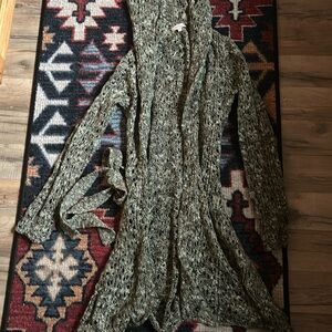 Knit crochet olive sweater jacket with hood